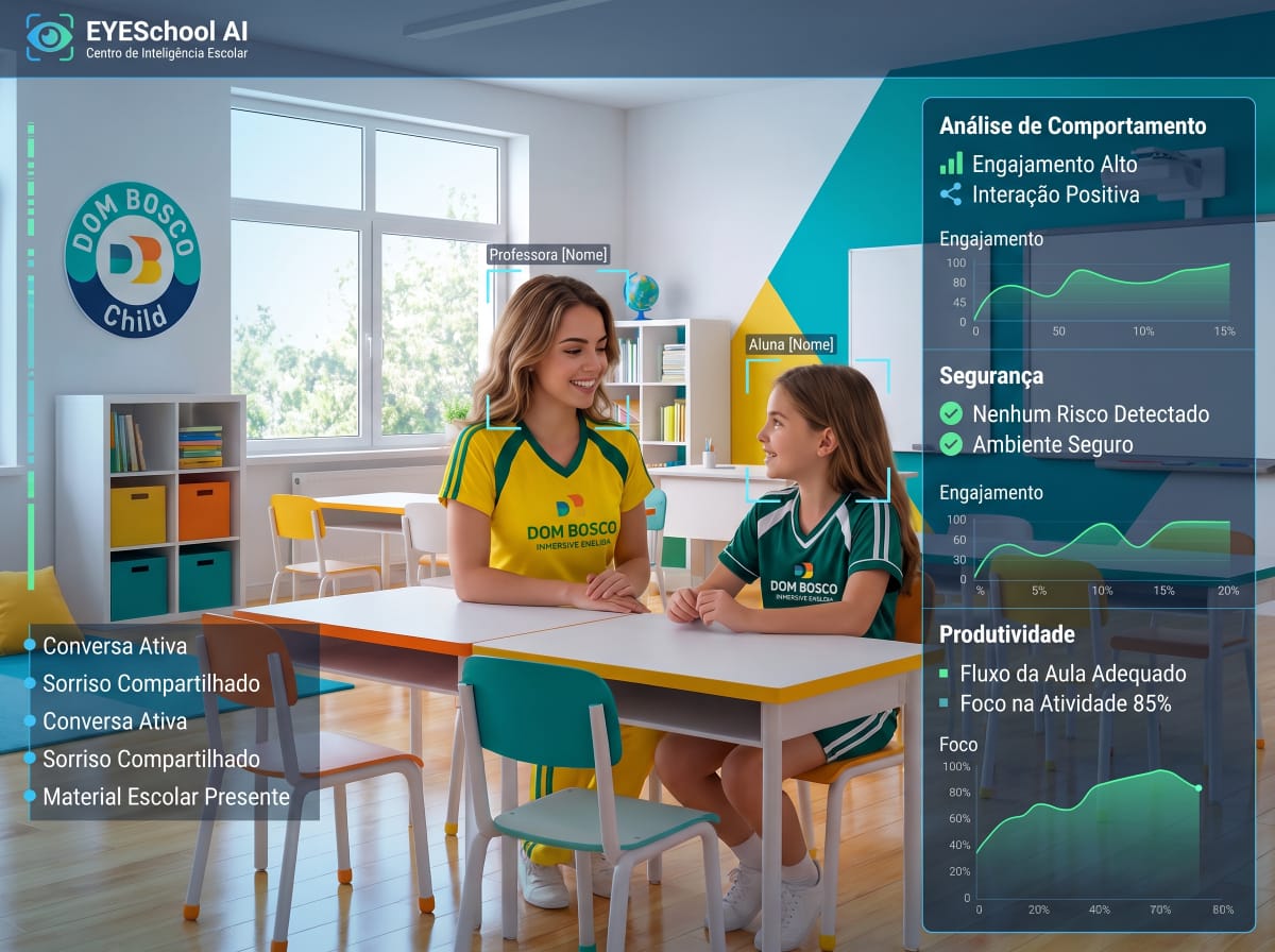 Professora conversando com aluna em clima positivo